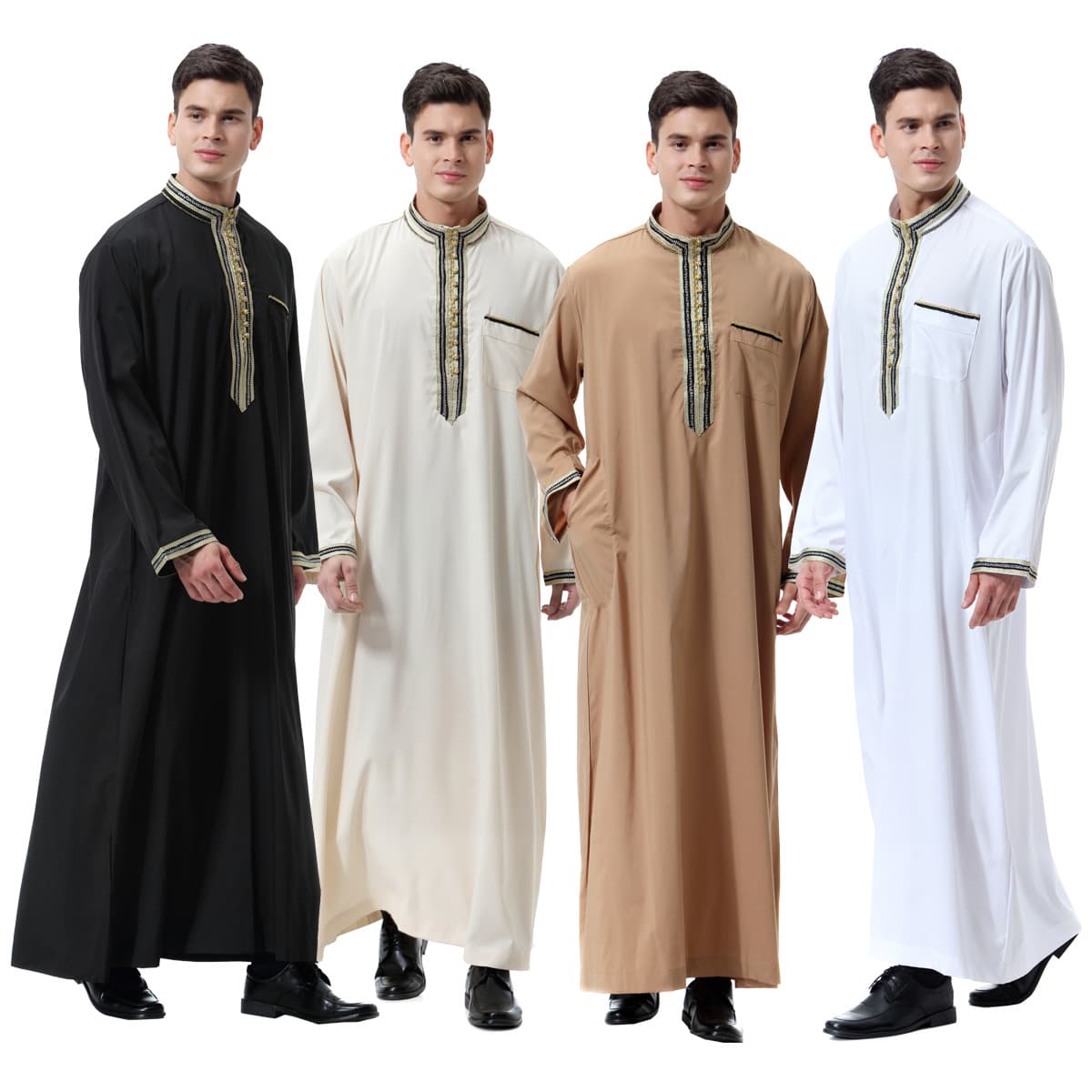 Factory ready stock men's patched lace stand collar long sleeves long men's ethnic clothing TH810