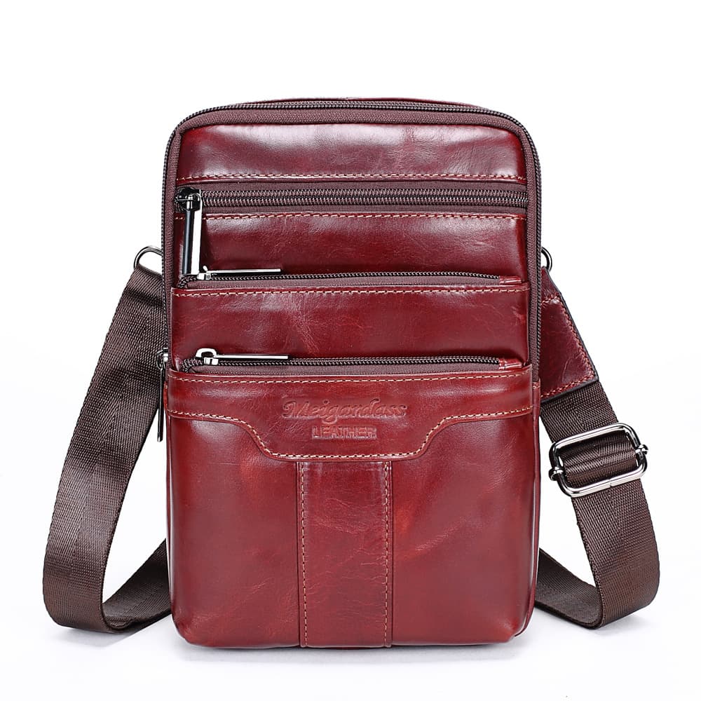 Genuine Waxed Leather Unisex Chest Bag Shoulder Bag Crossbody Bag Men's Backpack Cowhide