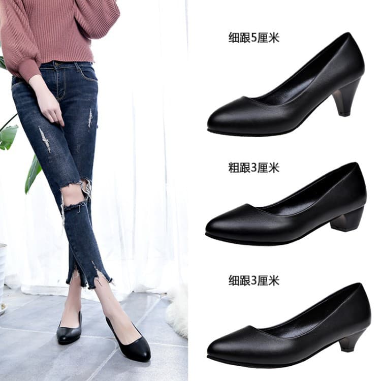 2018 New Style White Collar Low Heel Work Shoes Fashion Leather Chunky Heel OL Flats Vietnam Border Trade Formal Women's Shoes