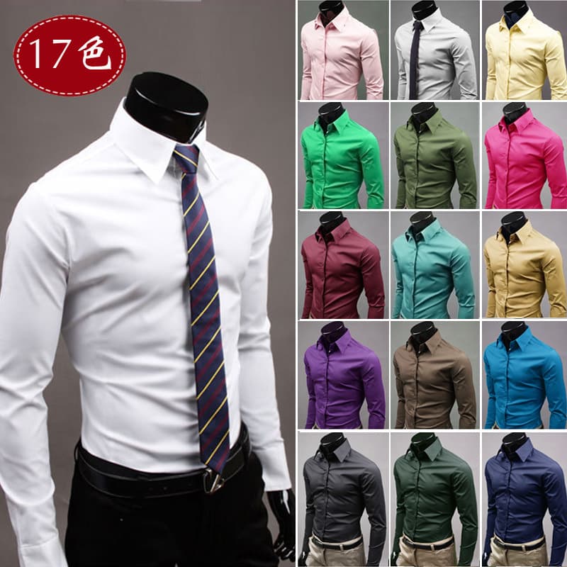Foreign Trade Men's Solid Color Long Sleeve Shirt Four Seasons Fashion Candy Color Men's Casual Long Sleeve Shirt Dropshipping