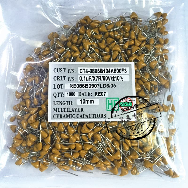 CT4 Monolithic Capacitor 104 50V 104K 50V 104M 0.1UF P5.08 Environmentally Friendly Multilayer Capacitor