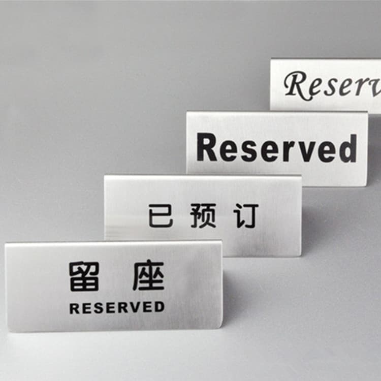 Stainless Steel Reserved Table Sign, Triangular Double-Sided Bilingual Seat Indicator
