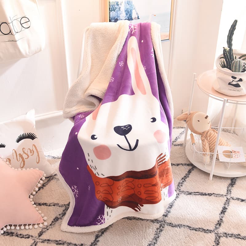 Cartoon double-layer flannel lamb fleece children's blanket thickened for air-conditioned cover, sofa throw, baby infant animal pattern