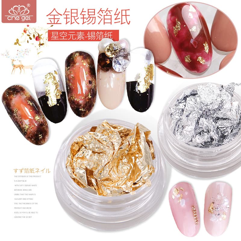 Nail Art Gold Foil Paper, Silver Foil Paper, Glass Nail Gold Paper, Silver Paper, Gold and Silver Pearl Gel Nail Polish Wholesale Accessories