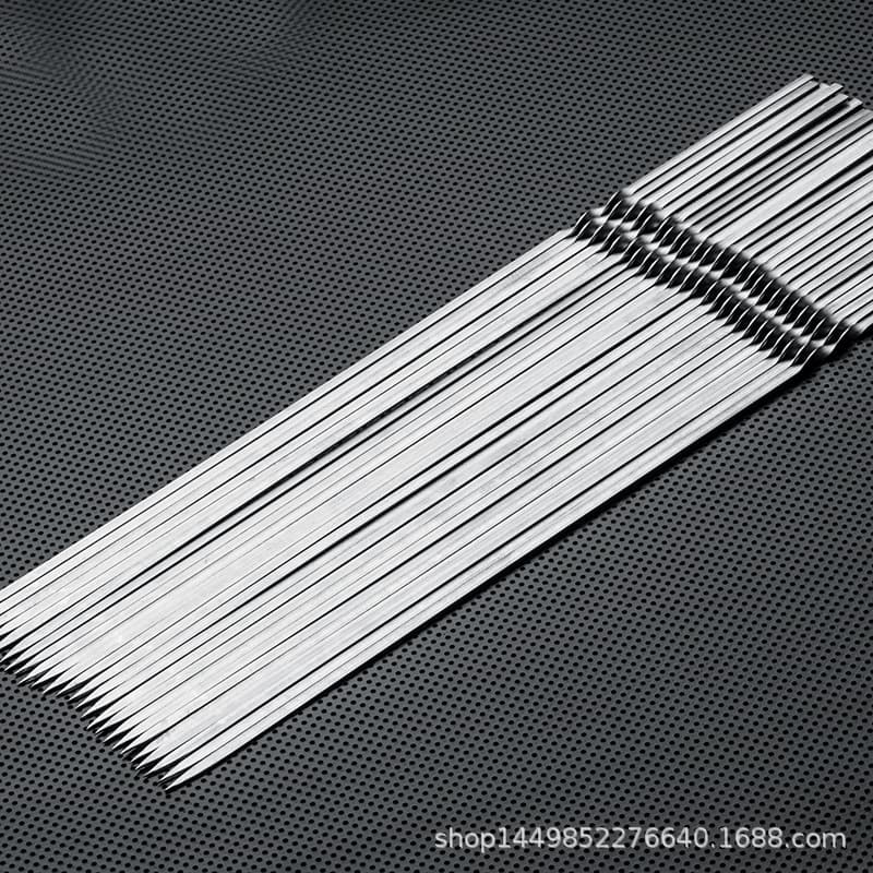 Stainless steel barbecue needles, grilling skewers, outdoor barbecue accessories, tool supplies, flat skewers