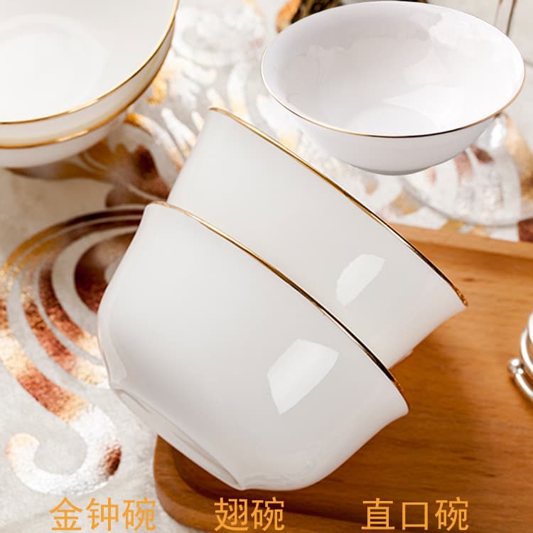 European-style Gold Rim Rice Bowl Ceramic 4.5 Inch Hotel Restaurant Home Bowl with Custom LOGO Straight Rim Bowl Wing Bowl