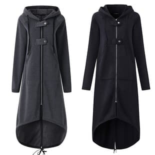 New Wish Fleece Hooded Jacket Zip-Up Long Coat