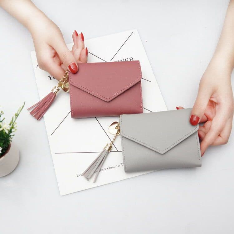 Mini Cropped Wallet Women's Student Korean Style Heart Fringed Coin Purse Multifunctional Foldable Money Clip Fresh Design