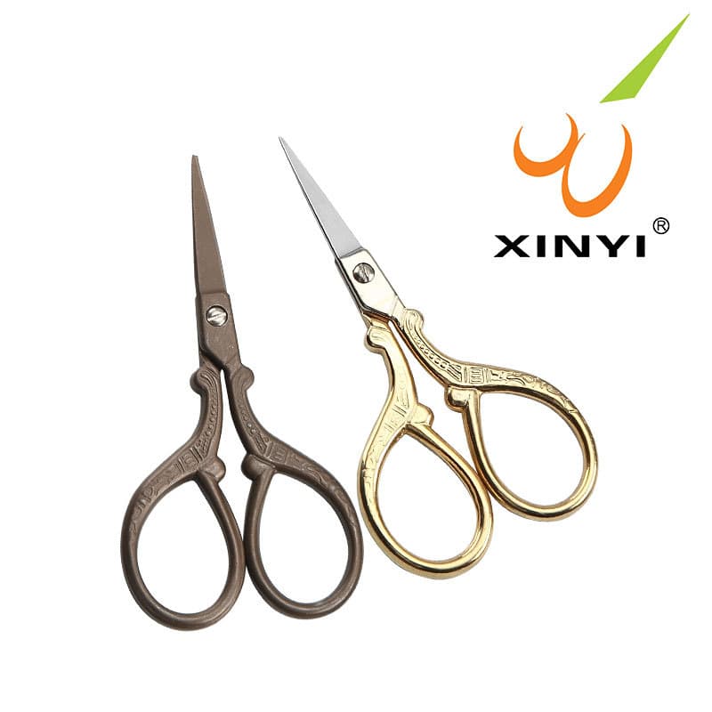 Xinyi Scissors Stainless Steel Embroidery Scissors Pointed Tip Vintage Scissors DIY Cross-Stitch Cutting Gold Small Shears