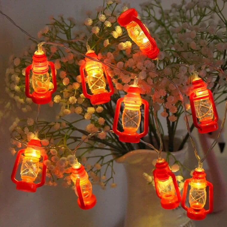 Halloween Vintage Oil Lamp String Lights Solar Powered Outdoor Garden Star Lights Strip Colorful