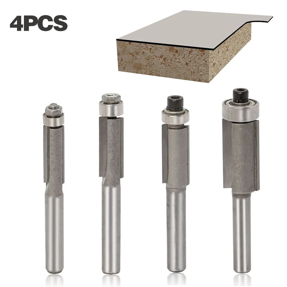 4-Piece Trimming Router Bit Set with Bearings, Woodworking Milling Cutter, Trimmer Machine Blade, Engraving Router Bit