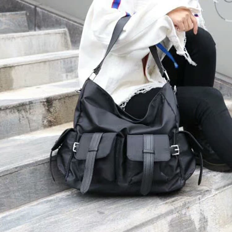 Women's Black Oxford Cloth Large Bag, Korean Style Casual Nylon Shoulder/Crossbody Bag, Fashionable and Versatile Handbag