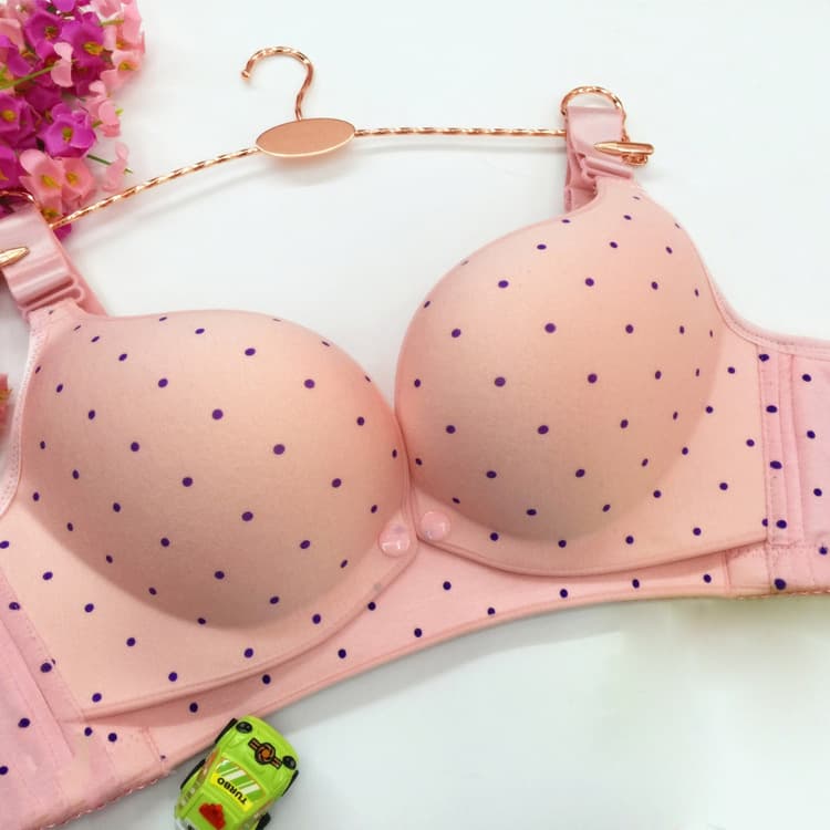 Factory wholesale maternity half-piece nursing bra, seamless pure cotton polka dot front opening breastfeeding bra.