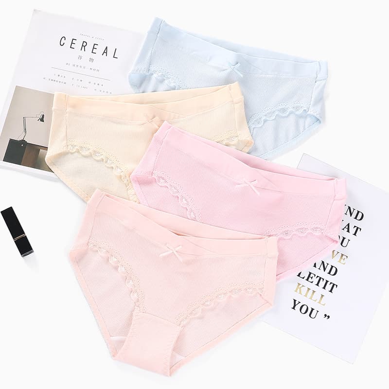 Maternity Underpants Pure Cotton Pregnancy Non-Antibacterial Breathable Ribbed Lace Trim Low-Rise Belly Support Women's Underwear Wholesale