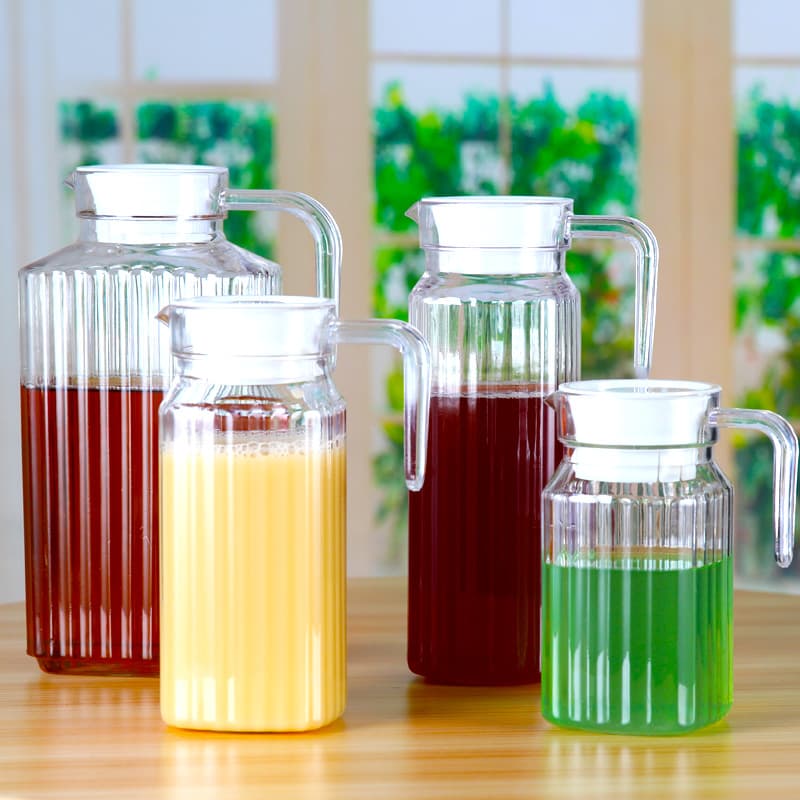 PC Cold Water Pitcher, Acrylic Transparent Plastic Octagonal Striped Juice Pot, Thickened Hotel Jug, Drop-Resistant