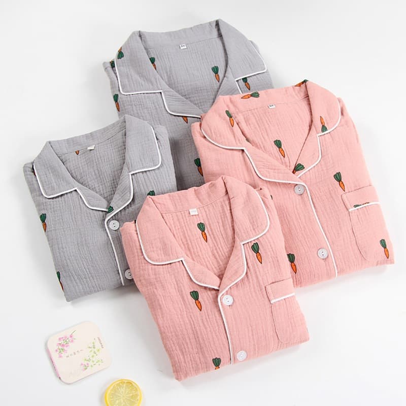 Pure Cotton Pajamas for Family of Four, Women's Long Sleeve and Long Pants, Summer All-Cotton Gauze Set, Men's Plus-Size Loungewear, Casual