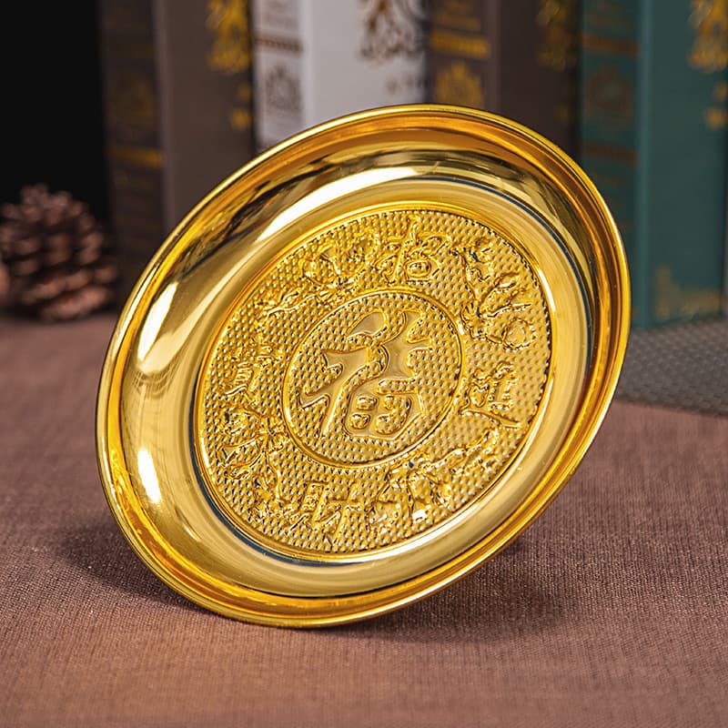 Home Decor Fruit Plate with Lotus and "Fu" Character Design, 6789-inch Alloy Fruit Plate, Wholesale Available