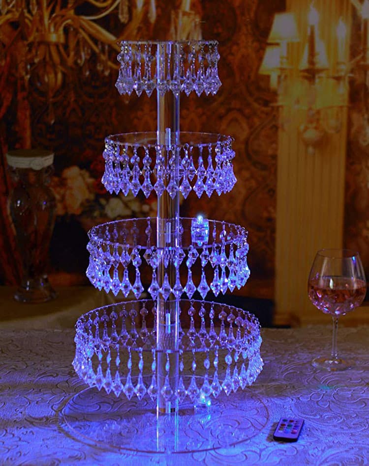 5-Tier Round Acrylic Cake Stand Crystal Pendant Cake Stand LED Light Wedding Candy Stand