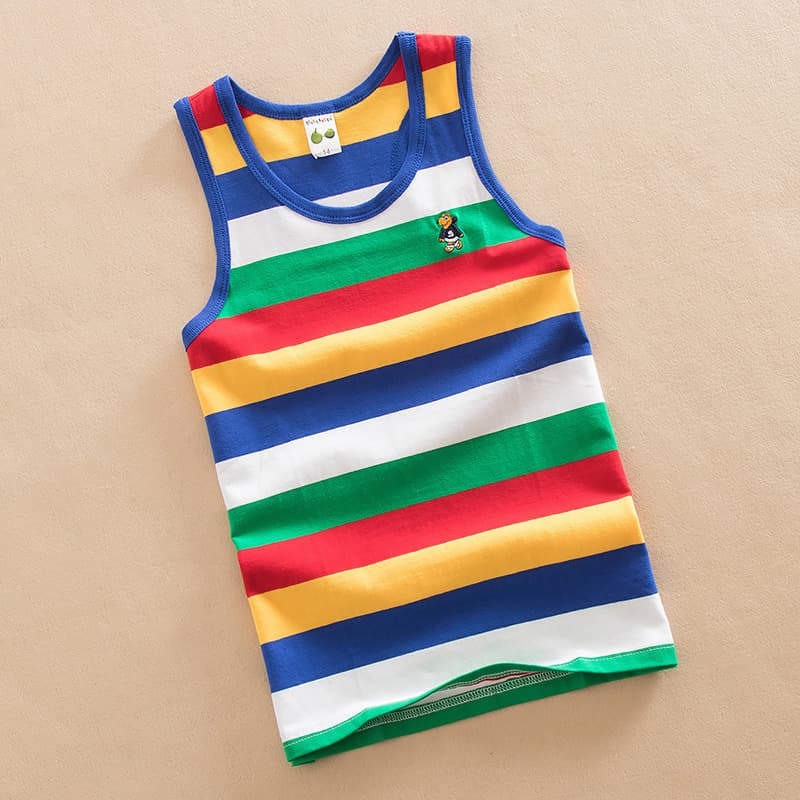 Boys' Summer Tank Top, Kids Cotton Lycra Striped Vest, Imported Style