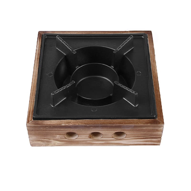 New Outdoor Alcohol Stove Portable Three-Burner Stove Wood Frame Square Stove Solid Liquid Small Dry Boiler Stove Base Wholesale
