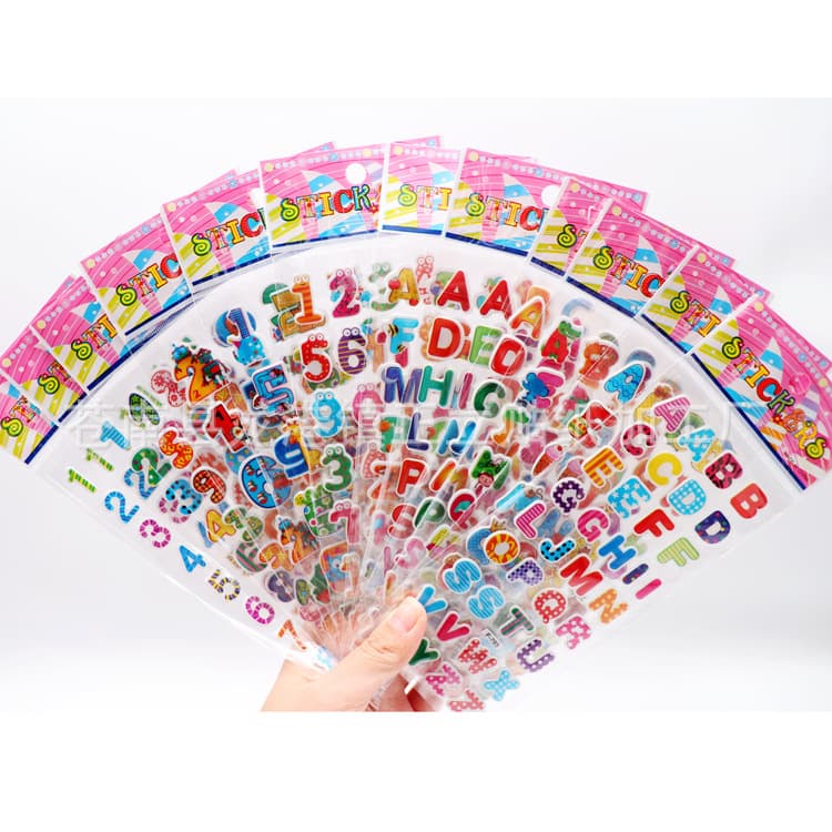 Customizable English Letters Numbers 3D Embossed Cartoon Stickers Kindergarten Reward Gifts Educational Early Learning Reusable Stickers