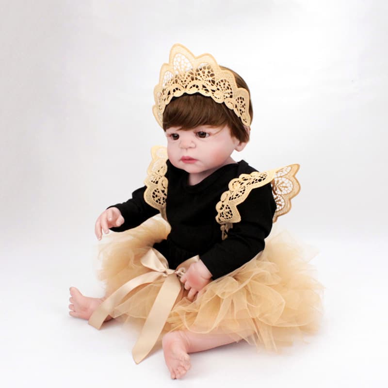 Reborn doll 55cm simulated baby wearing flying sleeves khaki six-layer skirt headband set amazon ebay