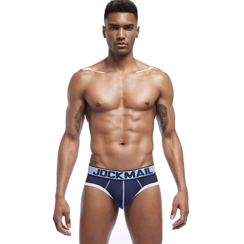Men's Breathable Sports Fitness Underwear Nylon Mesh Low Waist Triangle Panties Comfortable Seamless Inner Cotton Lining