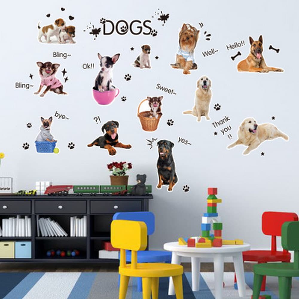 Cross-border popular pet puppy cartoon stickers children’s room classroom decoration wallpaper can be shipped on behalf of DLX1003
