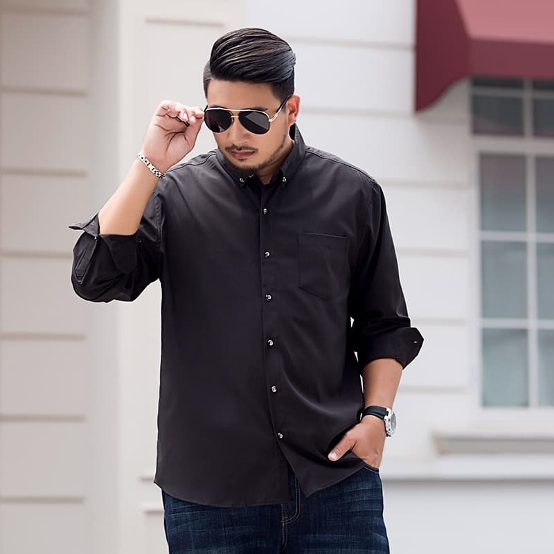 plus Size Casual Long Sleeve Men's Shirt Spring Autumn Loose Fit Pure Color Business Fashion Polyester Blend Machine Washable