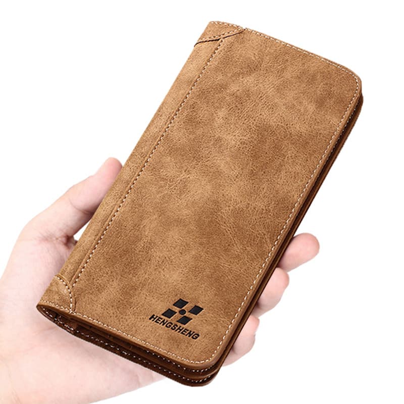 Long Vintage Men's Wallet Casual Brand Money Clip Korean Style Handheld Bag Large Capacity Frosted Card Holder European American