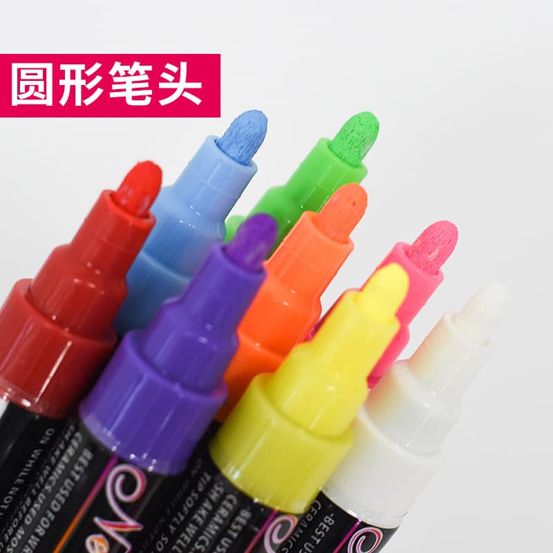 Round Tip Liquid Chalk Markers 6mm Fluorescent Water-Based Pens for Blackboard