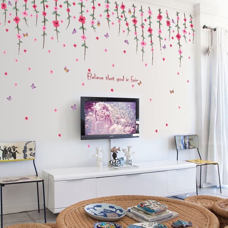 New SK7077 Romantic Flower Vine Creative Wall Stickers Living Room TV Background Bedroom Decorative Painting Self-Adhesive Wallpaper