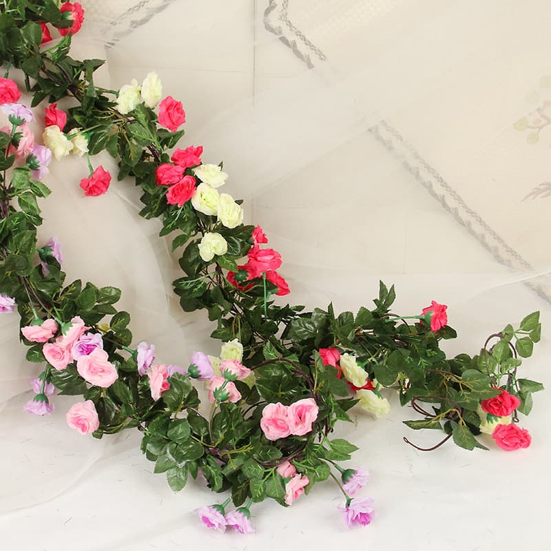 22-Head Artificial Rose Vine Silk Flower Strip Fake Plant Vine Wedding Decoration Rose