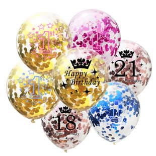 Cross-border Exclusive 12-inch Transparent Crown 16 18 21 Birthday Rose Gold Glitter Balloons, Birthday Confetti Balloons