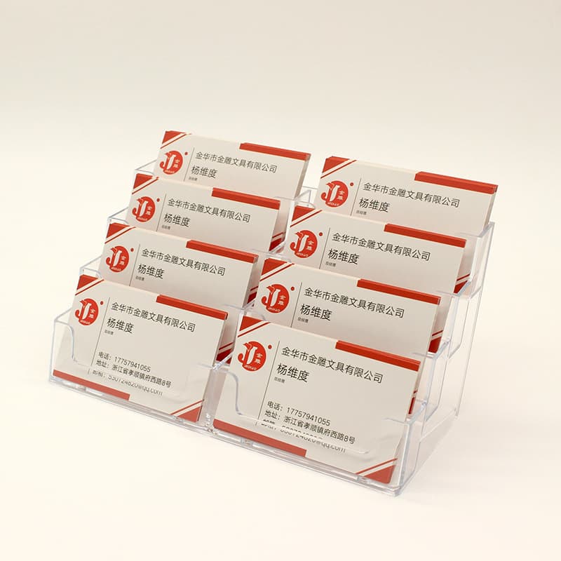 8-slot transparent plastic desktop business card holder/stand with advertising printing capability