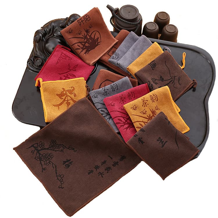 Manufacturer wholesale microfiber soft tea charm tea towel, thickened absorbent tea house Chinese-style tea towel 30*30cm.