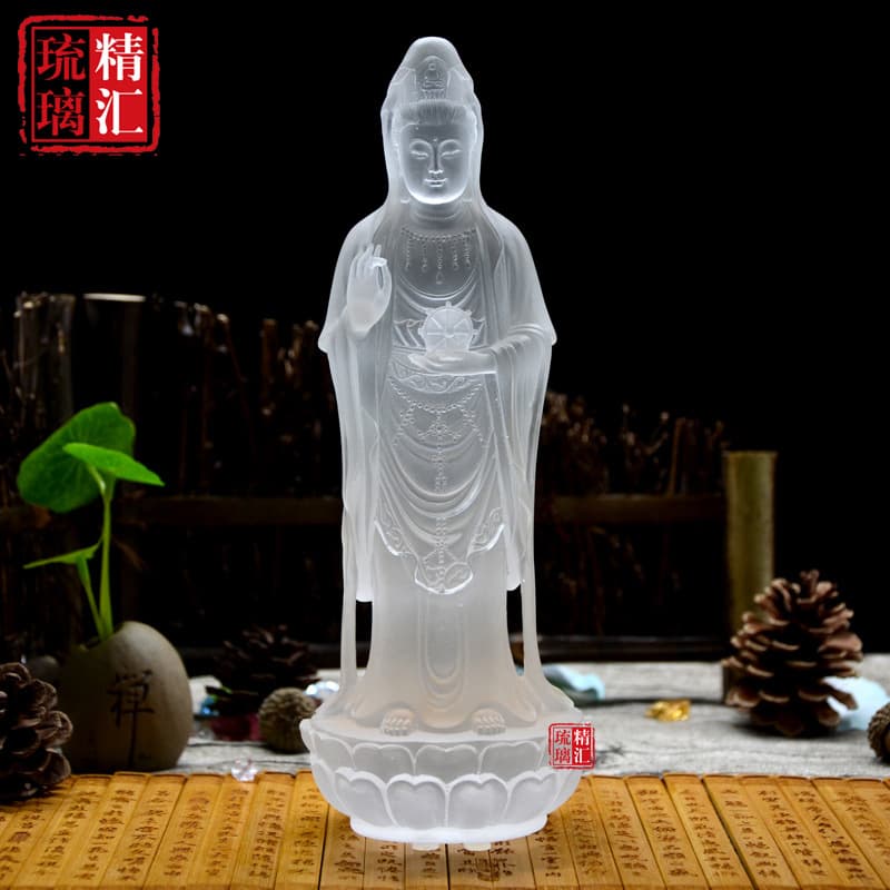 Colored Glaze Guanyin Bodhisattva South Sea Guanyin Colored Glaze Buddha Statue Putuo Mountain Dharma Wheel Guanyin Statue for Home Shrine Offering