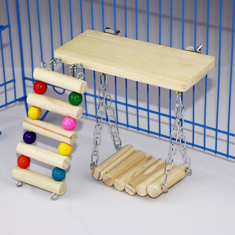 Small, Medium, and Large Parrot Toy Set for Chinchillas, Squirrels, and Guinea Pigs - Parrot Perch Ladder for Bird Cage