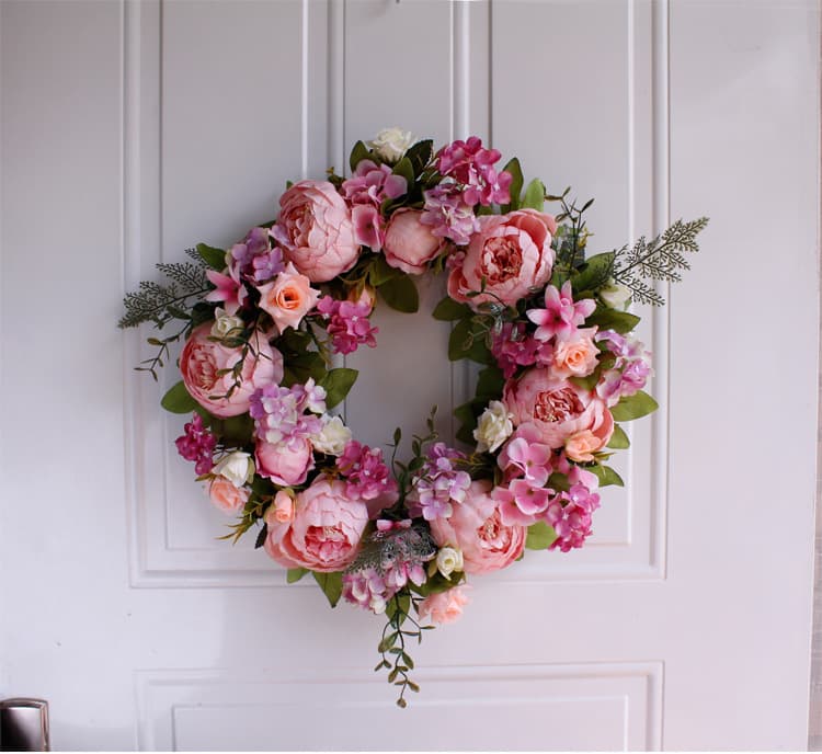 Rose pink peony wreath door decoration, wall hanging fake wreath, wedding photography prop, AliExpress Amazon supply