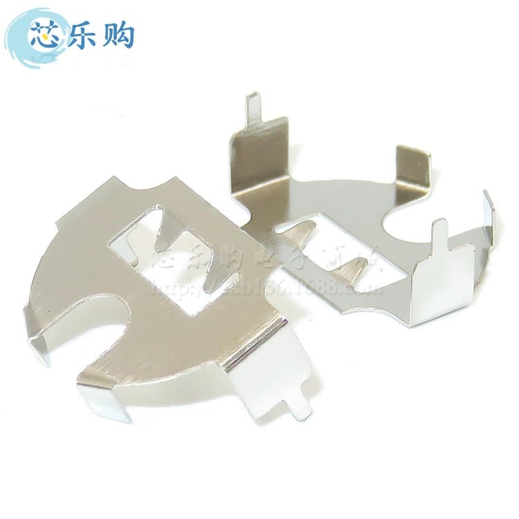CR1632 battery contact spring, 3V button battery spring, positive/negative contact springs, metal piece, battery clip.