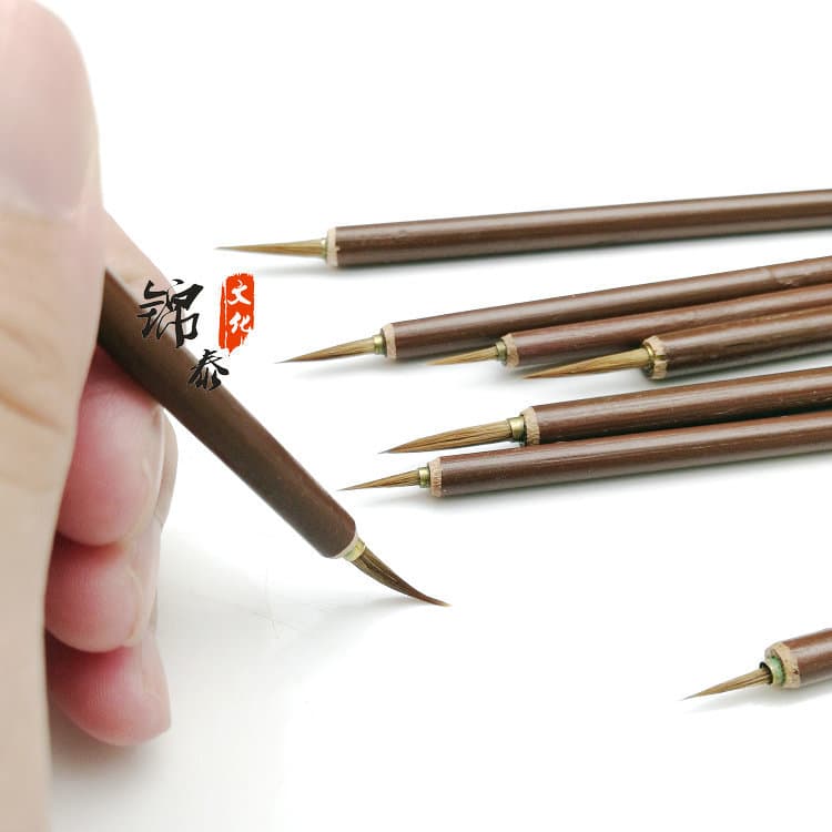 Small leaf vein wolf hair brushes for outlining, fine brushwork, small regular script, floral and branch detailing, fine line texture for calligraphy and painting of flowers, birds, and figures.
