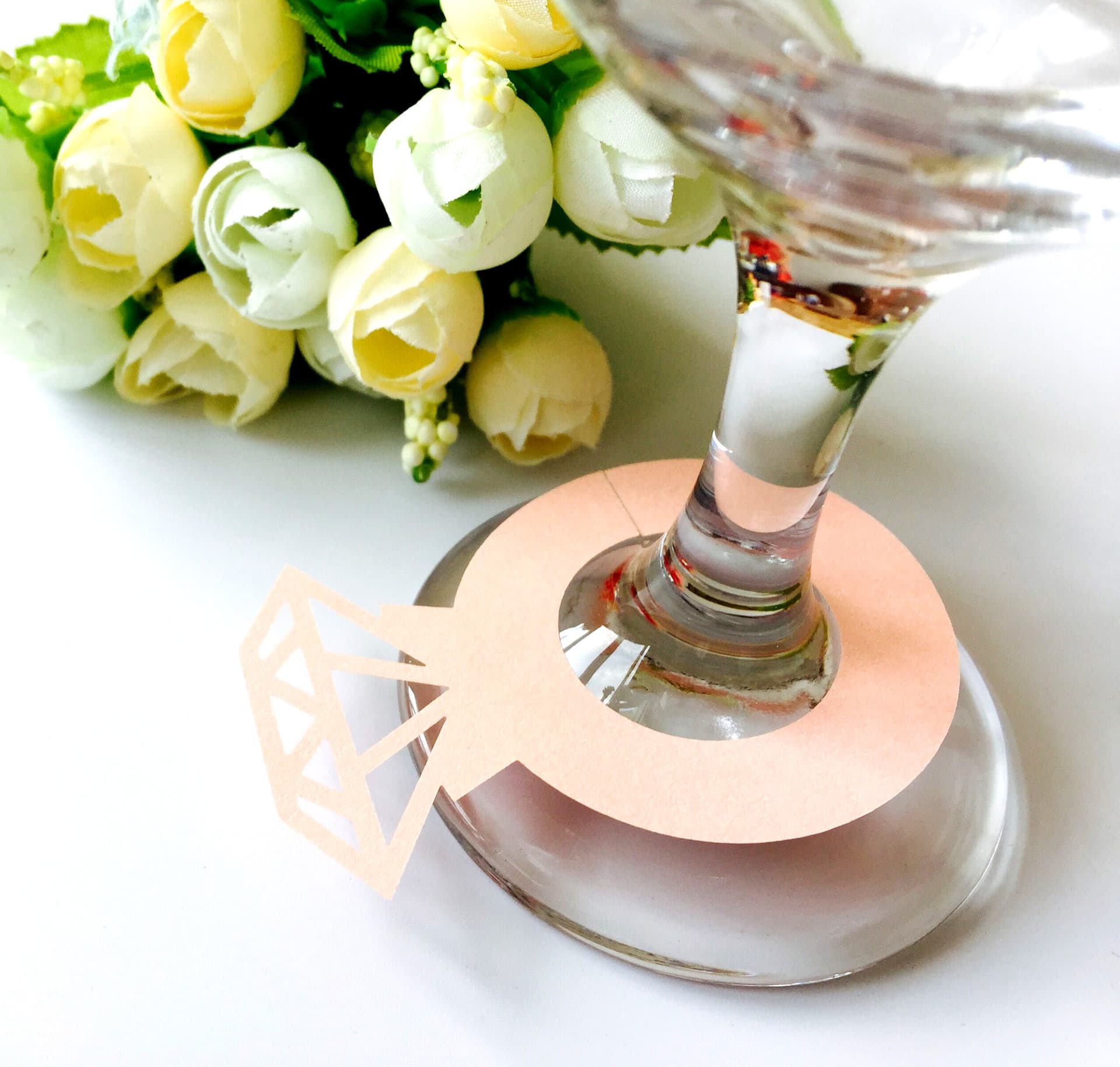 Diamond-style Insert Place Card, Laser-cut Cup Card, Cup Holder Paper Lace, Insert Name Wine Glass Corner Card