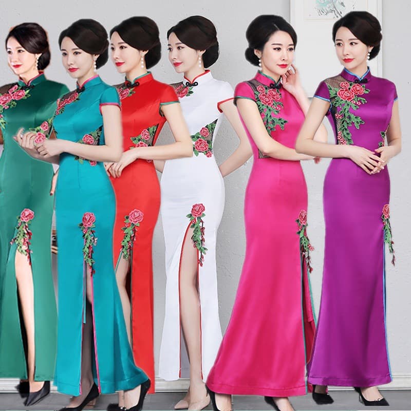 Catwalk Cheongsam Performance Dress Women 2022 New Long Ceremony Welcome Hotel Stage Elegant Plus Size Slit Cheongsam