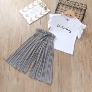 Girls Summer Set New Summer Solid Cotton Kids Clothes Girls Trendy Set Trendy Two-Piece Set