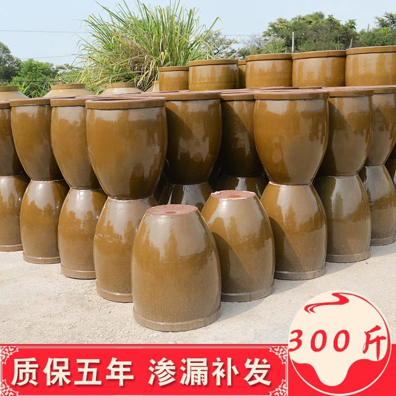 Coarse Pottery Water Vat for Household Fishkeeping, Ceramic Pickle and Fermentation Crock, Extra-Large 300-Jin Capacity by Mingfeng Pottery