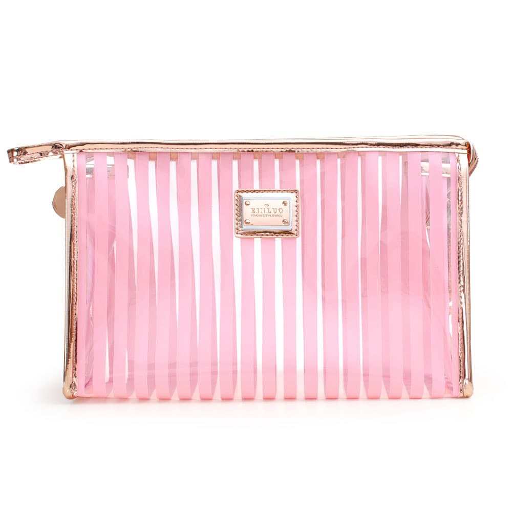 Korean Striped PVC Transparent Waterproof Toiletry Bag Shower Bath Fitness Travel Large Capacity Cosmetic Bag for Women