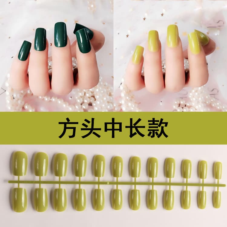 Cross-border electronic spot wholesale 24-piece fake nails finished solid color patch square head medium and long fake nail stickers