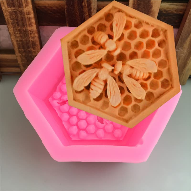 Handmade DIY 3D Hexagonal Honeycomb Bee Silicone Soap Mold Breast Milk Soap Cake Baking Tool Irregular Shape Pink Color