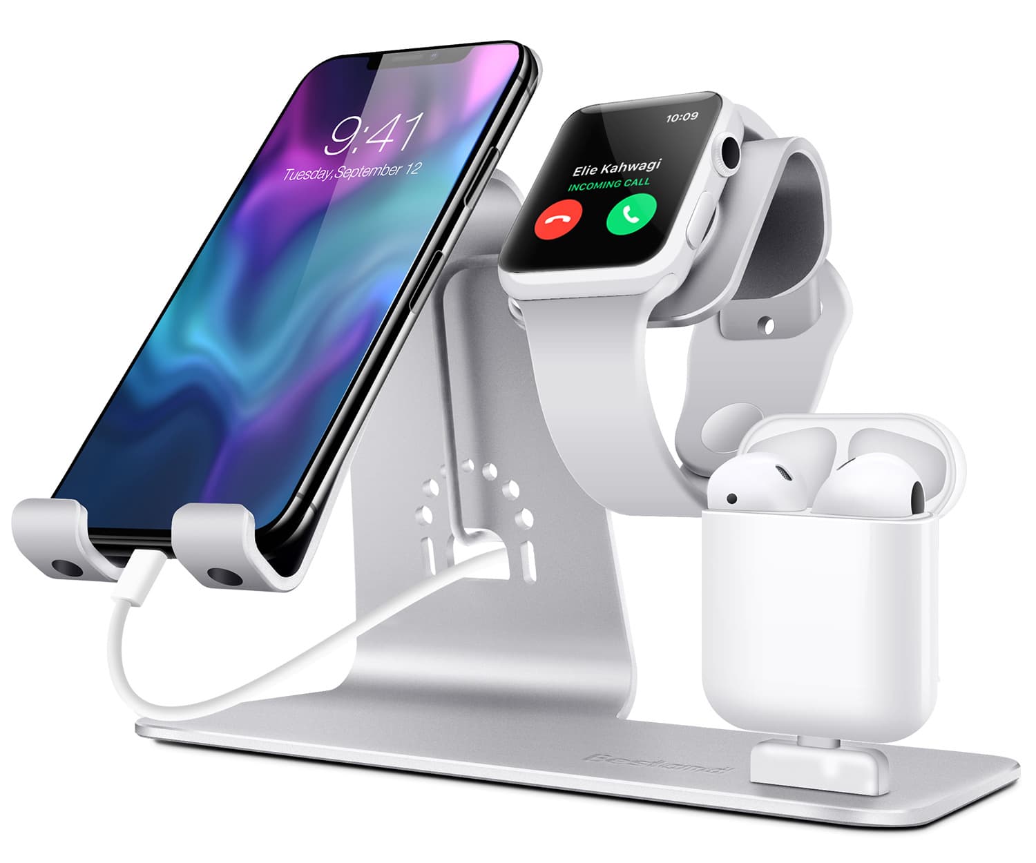 bestand 3-in-1 Aluminum Alloy Desktop Stand for Apple Phone Watch AirPods Bluetooth Earphones