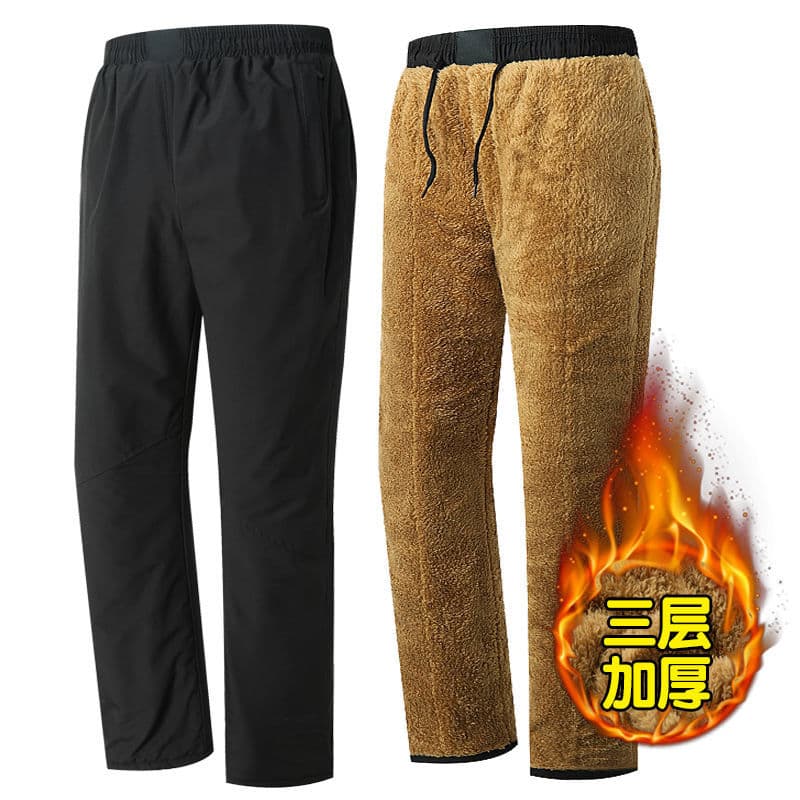Winter cotton-padded trousers for middle-aged and elderly men, straight-leg warm trousers, fleece-lined and thickened casual trousers for middle-aged fathers.